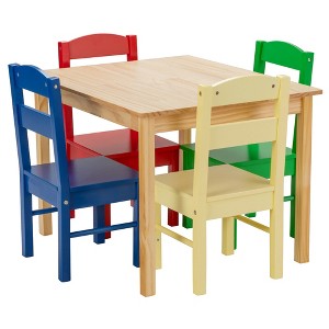 Costway Kids 5 Piece Table Chair Set Pine Wood Multicolor Children Play Room Furniture - 1 of 4