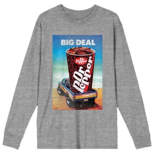 Dr. Pepper Big Deal Photo Art Women's Heather Gray Long Sleeve Crew Neck Tee - 1 of 1