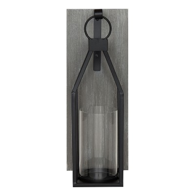 Oakly Rustic Wood and Black Metal Wall Sconce with Glass Cylinder
