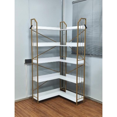 Industrial 7-Tier Corner Bookshelf - Metal Frame Bookcase Storage Organizer for Living Room, Office, or Bedroom