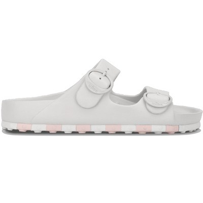 Ccilu Horizon Check Women Casual Beach Slide Sandals with Adjustable Buckle Straps