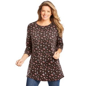 Woman Within Perfect Printed Long-Sleeve Crewneck Tunic - 1 of 4