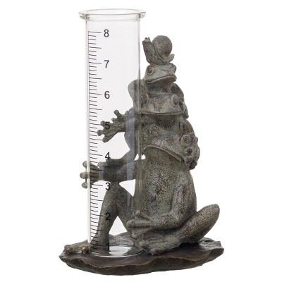 Transpac Happy Raincoat Frog Family Sunshine Yellow 7 x 6 Resin Stone Rain Gauge