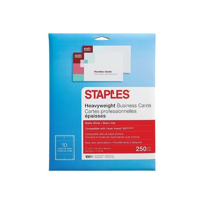 Staples Inkjet Business Cards 2" x 3 1/2" Matte White 250/Cards 12520