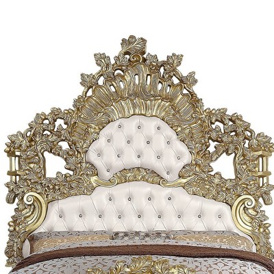 Bernadette White and Gold King Bed with Tufted Upholstery and Nailhead Trim