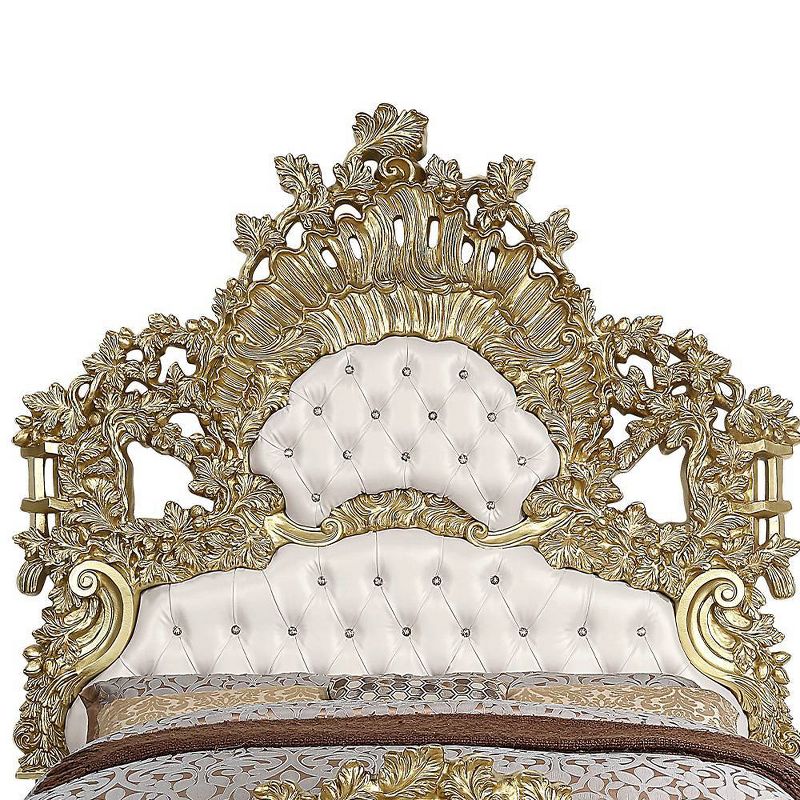 91&#34; Eastern King Bed Bernadette White Synthetic Leather Fabric and Gold Finish - Acme Furniture, 5 of 9