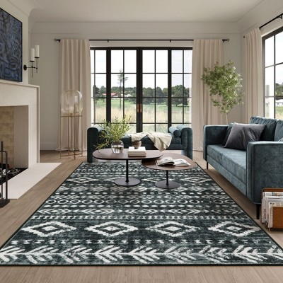 Lahome Boho Moroccan 8'2"x10' Area Rugs, Ultra-Thin Soft Black White Rugs for Living Room Washable, Non-Shed Print Indoor Carpet for Nursery