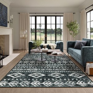 Lahome Boho Moroccan 8'2"x10' Area Rugs, Ultra-Thin Soft Black White Rugs for Living Room Washable, Non-Shed Print Indoor Carpet for Nursery - 1 of 4
