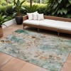 Teal Blue And Green Floral Washable Indoor Outdoor Area Rug - 2 of 4