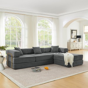 L Shaped Convertible Sleeper Sofa Bed Boneless Floor Sofabed , 7-in-1 DIY Combination Corduroy Folding Mattress Couch w/ Fixed-Shape Frame - 1 of 4