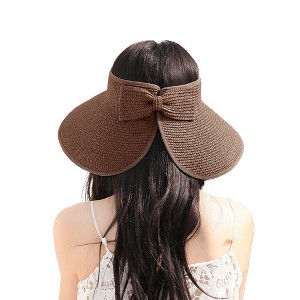 Anna-Kaci Women's Wide Brim Visor Hat with Bow Detail Adjustable Velcro Closure for Beach or Outdoor Protection - 1 of 4