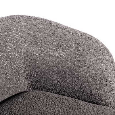 Charcoal Gray Boucle Fabric Curved Loveseat with Wooden Legs
