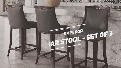 Set of 3 Light Grey Faux Leather and Walnut Wood Barstools