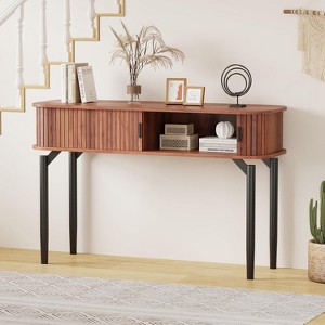 Coucheta 47" Fluted Console Table - Wooden Narrow Design with Drawers, Sliding Door & Storage for Behind Couch, Available in Finishes - 1 of 4