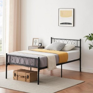 Metal Bed Frame with Under-Bed Storage - Noise-Free Design, 800lb Capacity, Heart-Twist Pattern, Industrial Style, Easy Assembly - 1 of 4