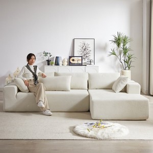 108"W Modern Chenille Upholstered Sectional Sofa Set, L-Shaped Free Combination Sofa Couch With 6 Pillows - ModernLuxe - 1 of 4