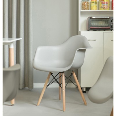 Gray Plastic Shell Dining Arm Chair with Wooden Legs