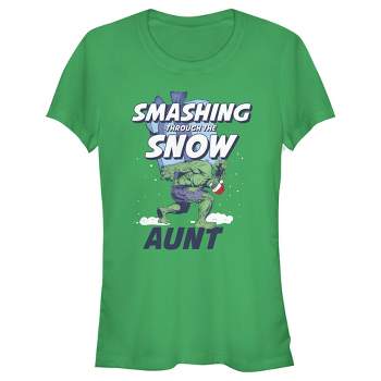 Juniors Womens Marvel Christmas Hulk Aunt Snow T-Shirt