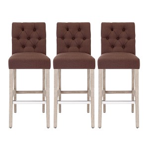 WestinTrends Hayes 29" Linen Fabric Tufted Bar Stool (Set of 3) - 1 of 4