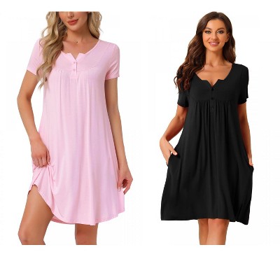 INSPIRE CHIC Women's 2 Pcs Sleepwear Summer Short Sleeves Solid with Pockets Nightgown