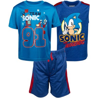 Sega Sonic The Hedgehog Big Boys 3 Piece Outfit Set: T-shirt Tank Top Shorts  Blue 18-20 : Target