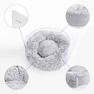 Light Gray Clear Acrylic Elevated Plush Pet Bed for Large Breeds
