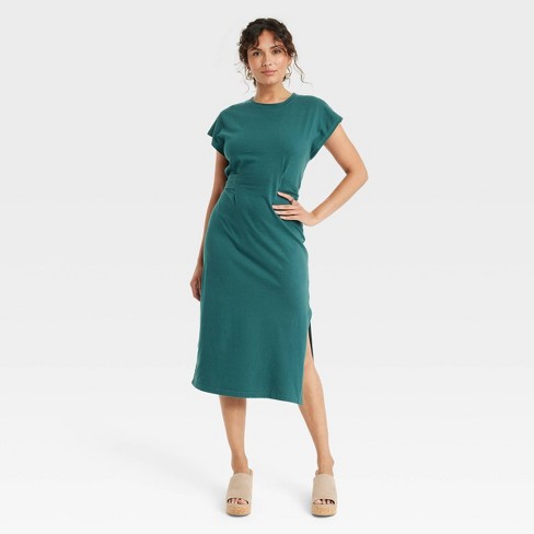 Women's Short Sleeve Knit Wrap Midi Dress - Universal Thread™ Green Xl :  Target