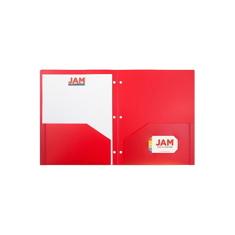 JAM Paper Heavy Duty Plastic 3 Hole Punch Two-Pocket School Folders Red 383HHPREA, 3 of 6