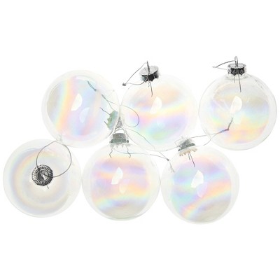 Set of 6 Clear Iridescent Glass Ball Christmas Ornaments