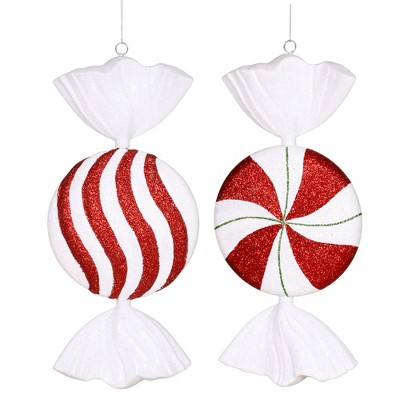 Vickerman 13" Red-White-Green Flat Peppermint Candy Christmas Ornament, 2 per Box