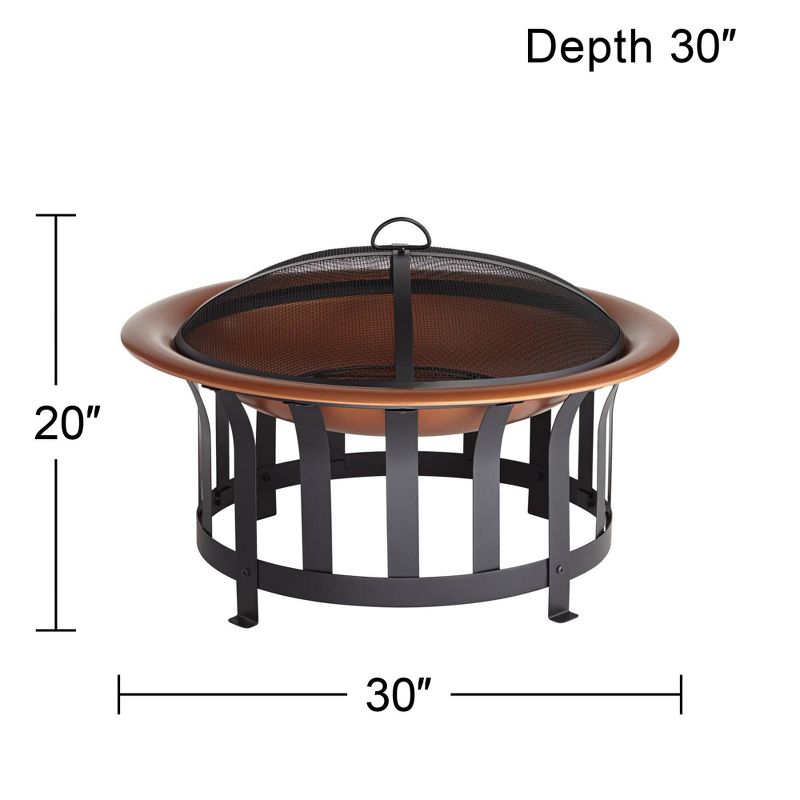 John Timberland Copper and Black Outdoor Fire Pit Round 30" Steel Wood Burning with Spark Screen and Fire Poker for Backyard Patio Camping, 5 of 13