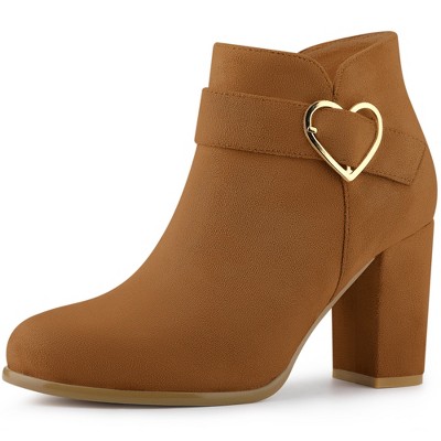 Allegra K Women's Buckle Side Zip Chunky Heels Ankle Booties