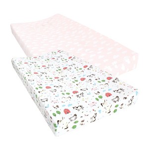 Hudson Baby Infant Girl Cotton Changing Pad Cover, Girl Farm Animals, One Size - 1 of 4