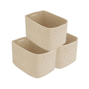Aoibox Woven Cotton Rope Storage Basket Rectangle Organizer Soft Decorative Bin for Shelves Clothes Toys 3 Pack Oatmeal - 1 of 4