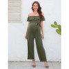 Whizmax Casual Off Shoulder Maternity Jumpsuits Short Ruffle Sleeves Belted Wide Leg Jumpsuits Romper military green_XL - 3 of 4