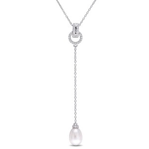 EVERLY JEWELRY  |   Sterling Silver 1/5 CT TGW White Topaz & 8 - 8.5 MM Cultured Freshwater  Pearl Necklace With Chain - 1 of 4