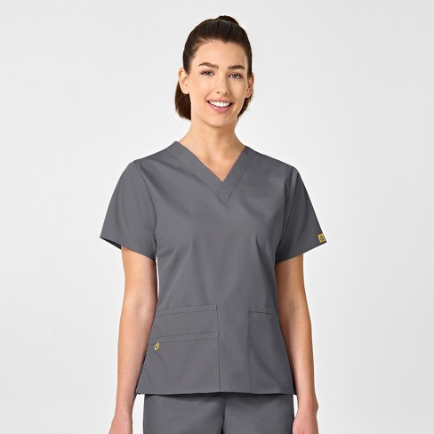 Wink Bravo-Women's V-Neck Scrub Top, Pewter, 2X