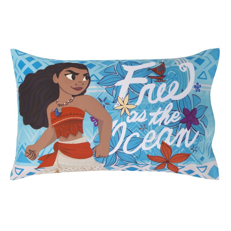 Disney Moana Free as the Ocean Aqua, Purple, Orange and White Tropical 4 Piece Toddler Bed Set, 5 of 9