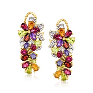 Ross-Simons 6.20 ct. t.w. Multi-Gemstone Floral Drop Earrings in 18kt Gold Over Sterling - 1 of 3