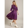 Slickblue Purple Satin Round Neck Embroidery Midi Dress - Flattering Balloon Sleeves, Size S-L - 3 of 4