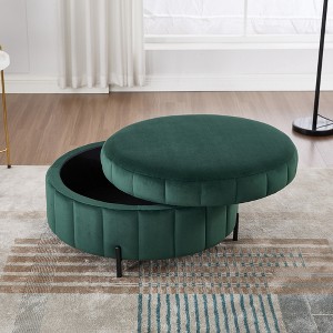 KWPZQEB Round Ottoman w/ Storage, Velvet Stool w/ Reversible Tray Lid & Metal Legs, Pumpkin-Shape Coffee Table, Modern Footrest for Living Room - 1 of 4