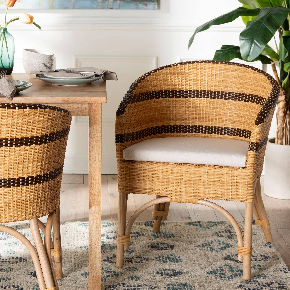 bali & pari Elma Rattan Dining Chair with Cushion Natural Brown/Dark Brown - thumbnail 8