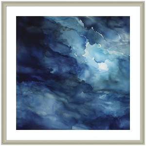 Kate and Laurel Framed Art Rich Blue Watery Abstract by The Creative Bunch Studio, 34x34, Florence Silver - 1 of 4