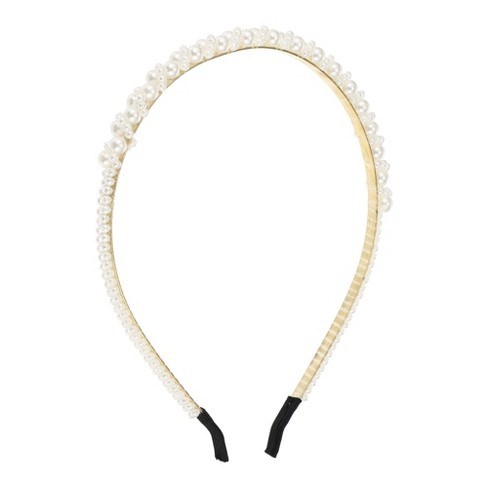 Unique Bargains Women's Elegant Faux Pearl Decor Headband Gold Tone ...