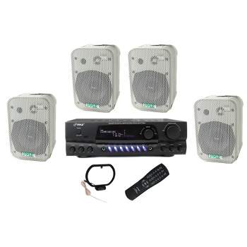 Pyle PDWR40W 5.25 inch White Indoor/Outdoor Waterproof Speakers (4 Pack) and PT260A 200 Watt Digital AM/FM Stereo Home Theater Receiver
