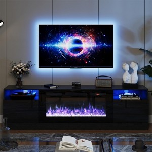 AOXUN 70" Wood Texture Fireplace TV Stand with 36" Electric Fireplace, LED Light Entertainment Center, with Storage Cabinet for TVs Up to 80", Black - 1 of 4