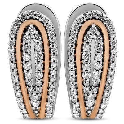 Pompeii3 1/2 ct Diamond Pave Womens Hoops Earrings 10k White & Rose Gold