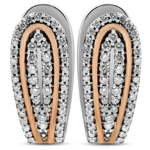 Pompeii3 1/2 ct Diamond Pave Womens Hoops Earrings 10k White & Rose Gold - 1 of 4
