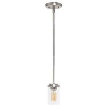 1-Light 5.75" Minimalist Industrial Farmhouse Hanging Clear Cylinder Glass Pendant - Lalia Home