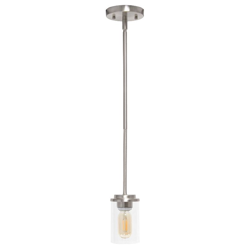 1-Light 5.75" Minimalist Industrial Farmhouse Hanging Clear Cylinder Glass Pendant - Lalia Home, 1 of 11